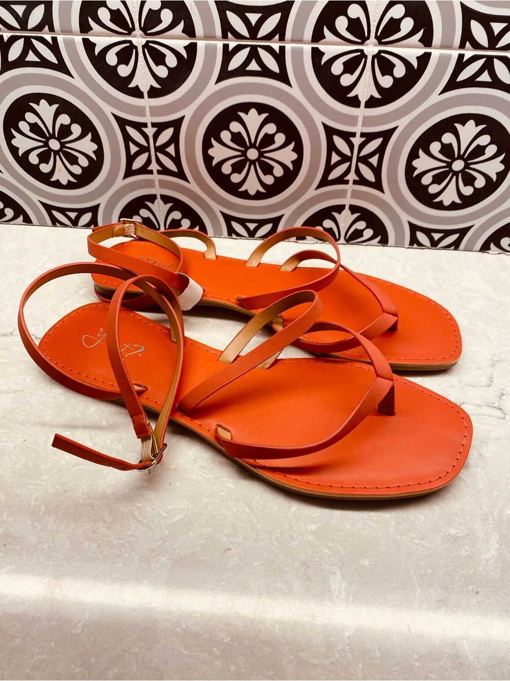 Coral Orange Strappy Sandals Boho Flats 9.5 New